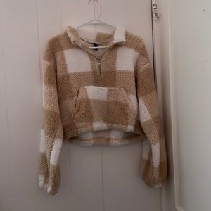 SHEIN Drop Shoulder Kangaroo Pocket Buffalo Plaid Teddy Pullover Size: Medium